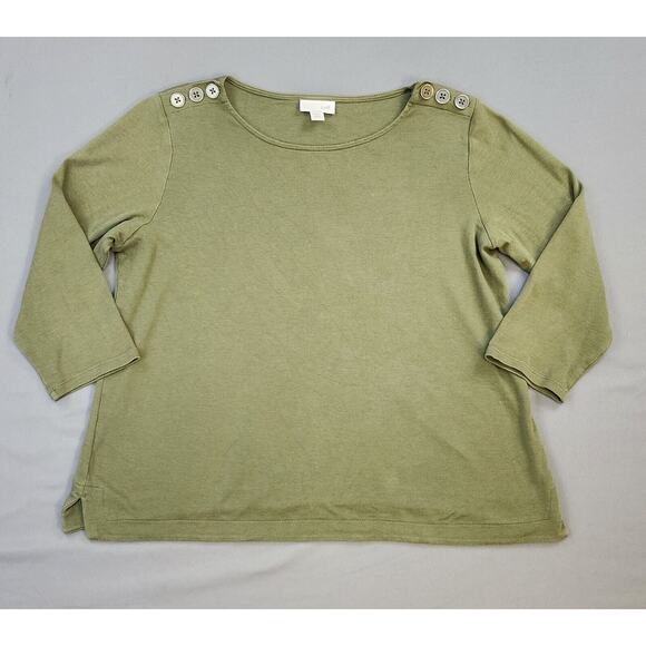 J Jill Top Womens Small Green Knit Tunic Shoulder Buttons 3/4 Sleeve Casual Soft - Picture 1 of 12
